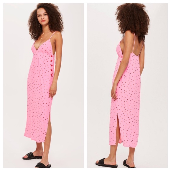 Topshop Dresses & Skirts - Topshop pink polka dot slip dress sz 6 NWOT